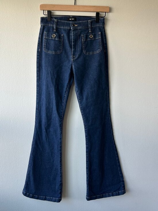 Saint + Sofia Denim - Saint + Sofia Bowie Flare Jeans Dark Wash Patch Pocket Stretch Women Size 26